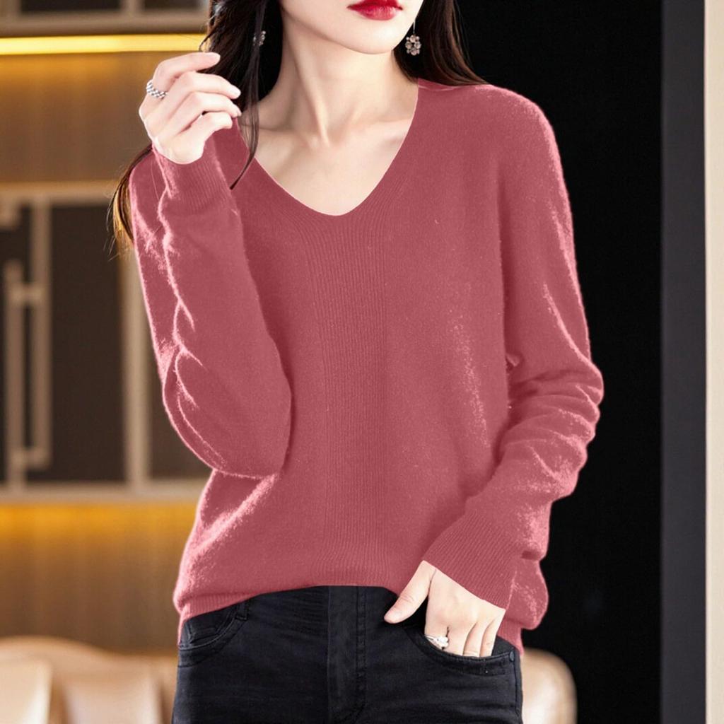 Pullover Sweaters For Women V Neck Soft Lightweight Loungewear Breathable Loose Fit Long Sleeve Travel Sweater Tops