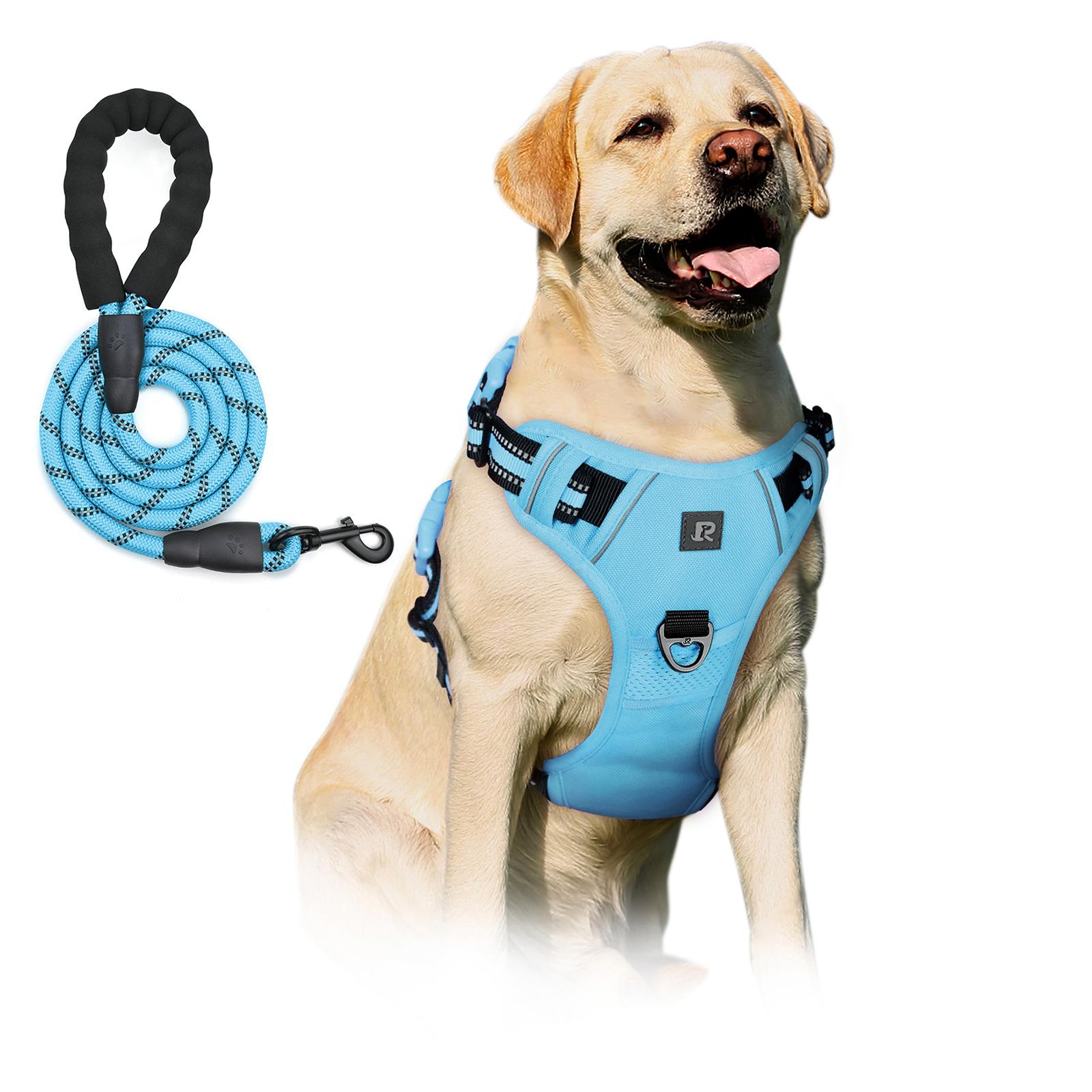 

Комплект из шлейки и поводка для собак, жилет-ошейник с защитой от побега, поводок длиной 5 футов, светоотражающая регулируемая шлейка с мягкой подкладкой S