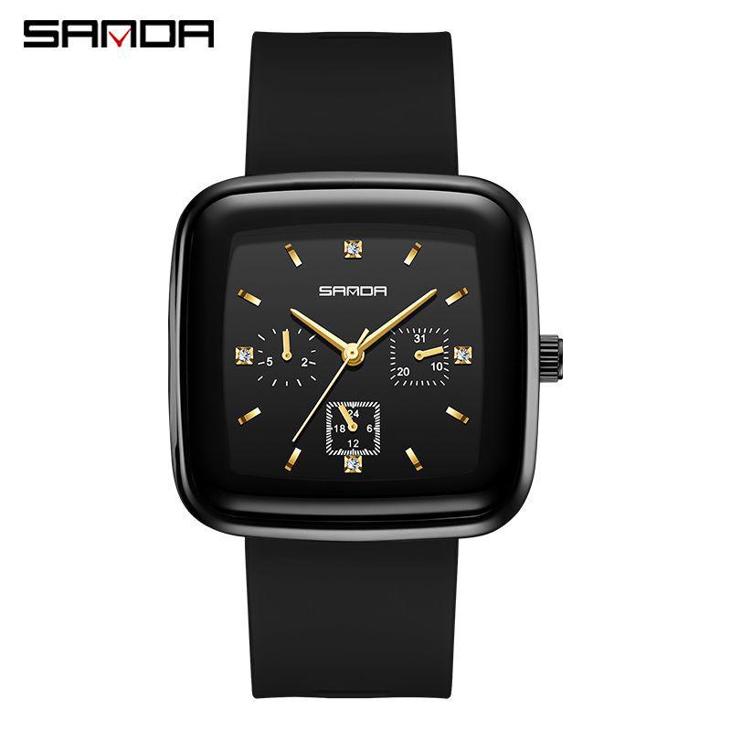 SANDA Stylish 3D Square Quartz Watch - Unisex Fashionable Six-Needle Design