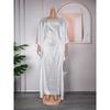 Plus Size Adjustable Belt Dresses Women's Drill Silk Satin Bat Sleeve Long Dress