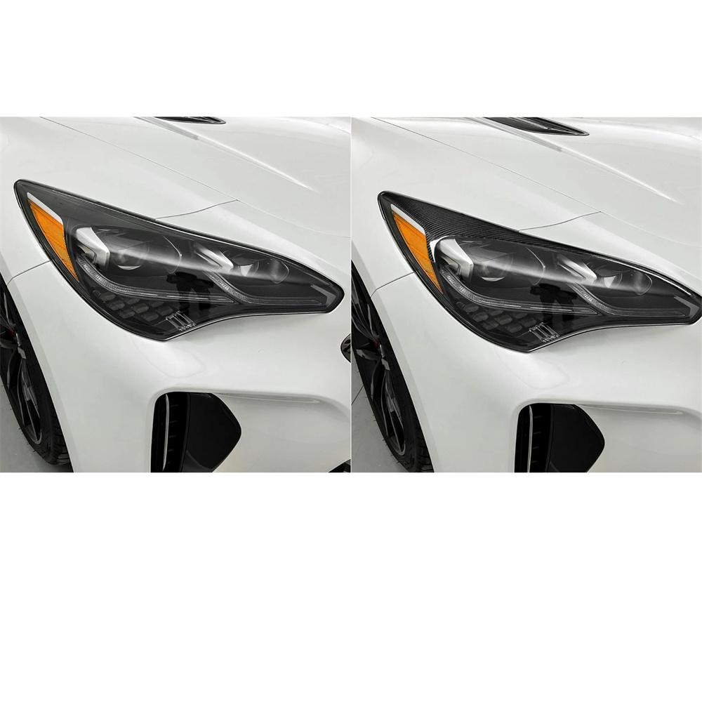 2pcs Car Styling Front Headlight Eyebrow Cover Carbon Fiber Trim for Kia Stinger
