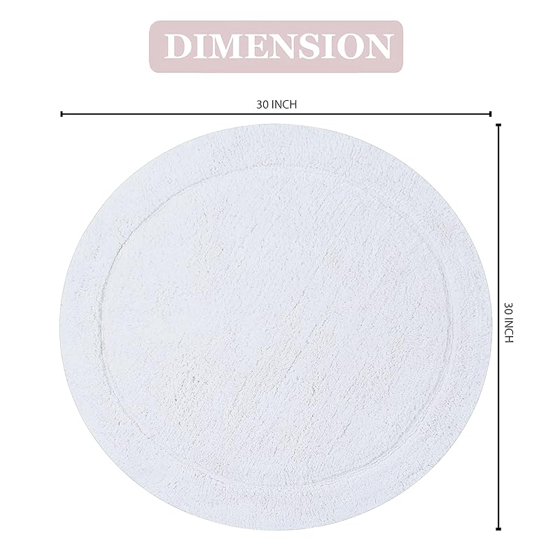 Home Weavers Waterford Collection 100% Cotton Tufted Bath Rug, Extra Soft and Absorbent Bath Rugs, Non-Slip Plush Bath C 30 Round белый