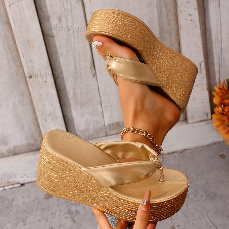 Fashion Gold Silver Chunky Platform Sandals Fashion Women's Summer Clip Toe Wedges Heel Slippers Size 36-43 Sandalias De Mujer