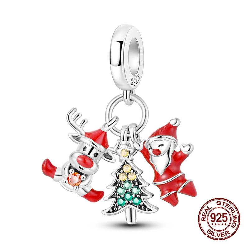 New Copper Snowman Elk Santa Christmas Charms Bead Fit Pandachoriginal Bracelets Diy Jewelry Holiday Gift