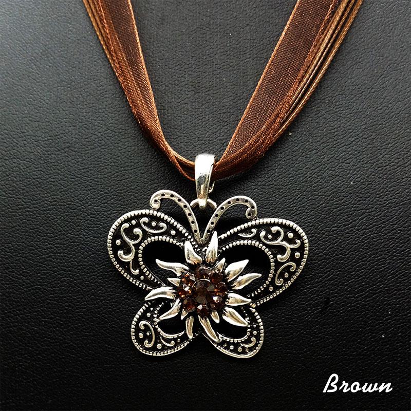 New Vintage Butterfly Necklace Jewelry Fashion Popular Retro Bohemia Style Ribbon Rope Chain Crystal Flowers Pendant Necklace