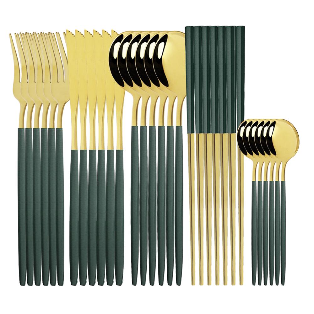 Set di posate occidentali Set di stoviglie Stoviglie in acciaio inossidabile Cucchiaio nero Forchetta Coltello Bacchette Set da cena Posate complete per la casa