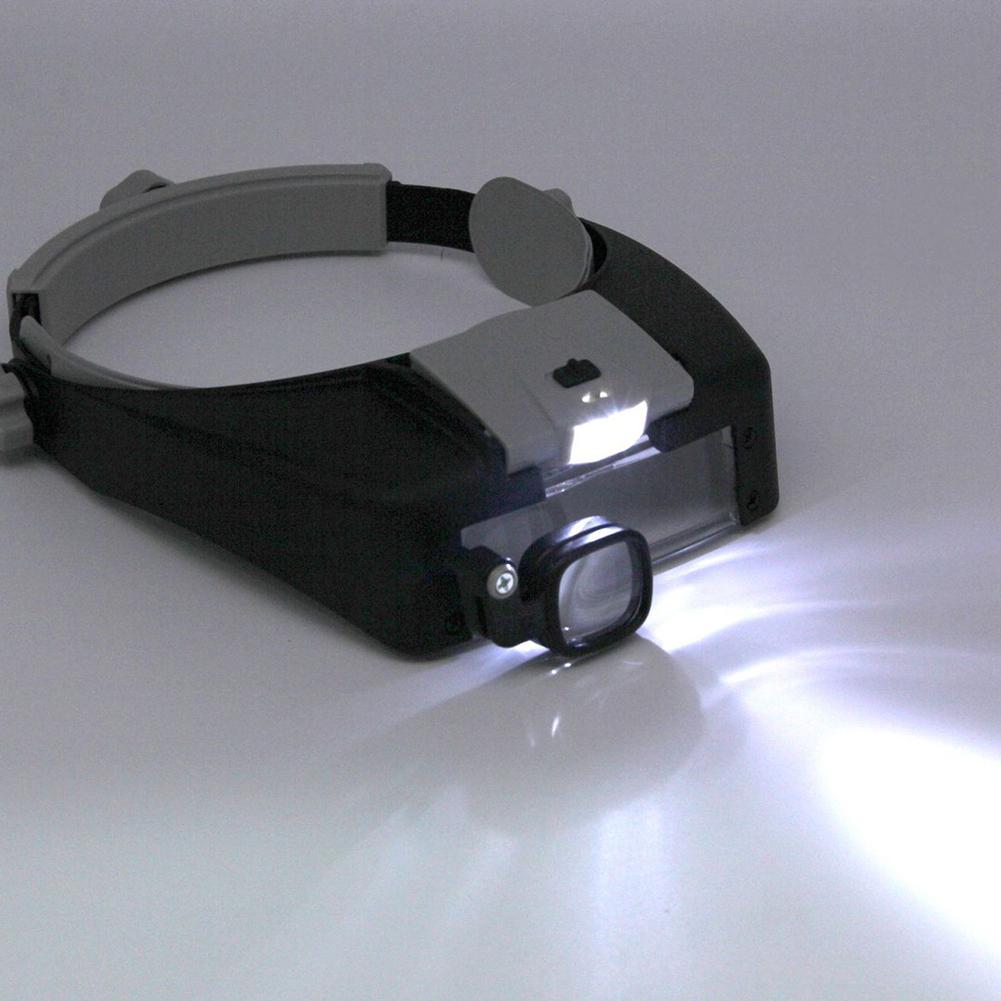 Stirnbandlupe mit 2 LED-Lichtern Tragbare Lupe Verstellbares Stirnband Beleuchtete Lupe zum Lesen, für Schmuck, Uhrenreparatur
