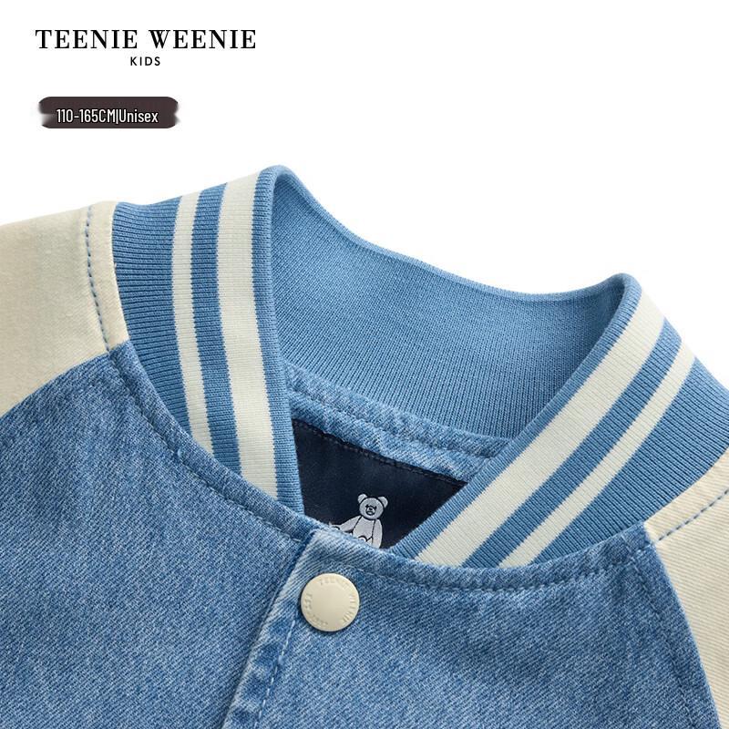 Teenie Weenie Kids Colorblock Raglan Sleeve Baseball Denim Jacket