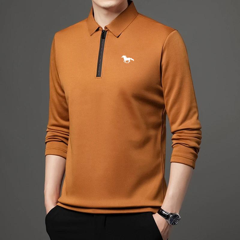 Zipper Fashion Men's Long Sleeve Polo Shirt Comfortable Solid Color Polyester Fiber Outdoor Casual Daily Suitable for Spring