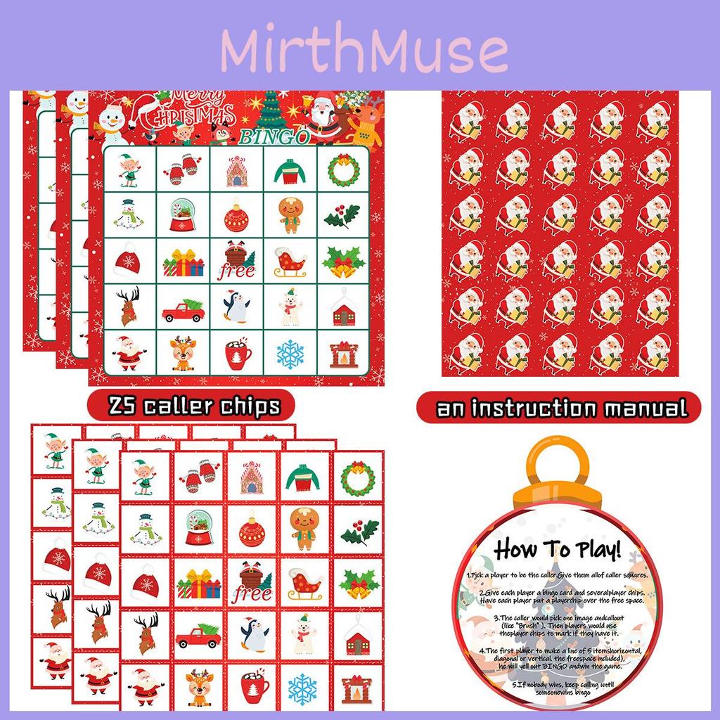 Bingo Christmas Theme Game Santa Snowman Paper Cards Set Family Holiday Fun Play