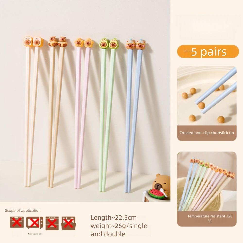 1/5 Pairs Easy To Use Chopsticks Anti-Slip Food Clip Cartoon Capybara Chopsticks  Kids Supply