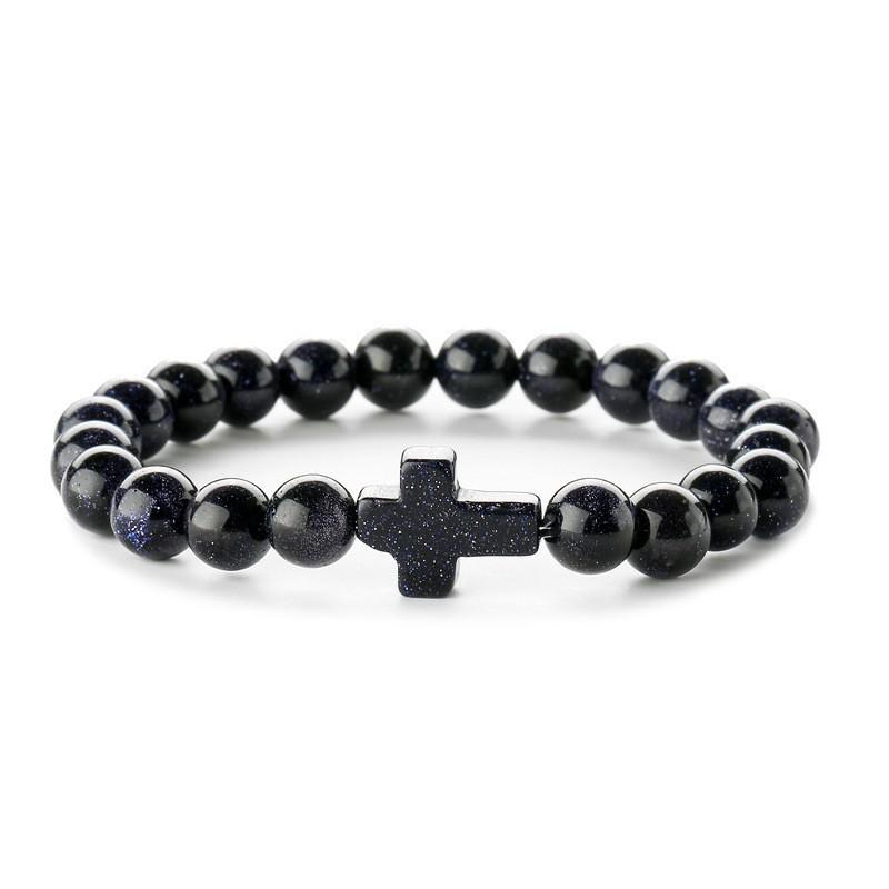 Natürlicher Stein Perlen Kreuz Armband Damen Einfaches Armband Perlen Vielseitiges Armband Europäisches und Amerikanisches Neues Mehrfarbiges Perlenarmband.