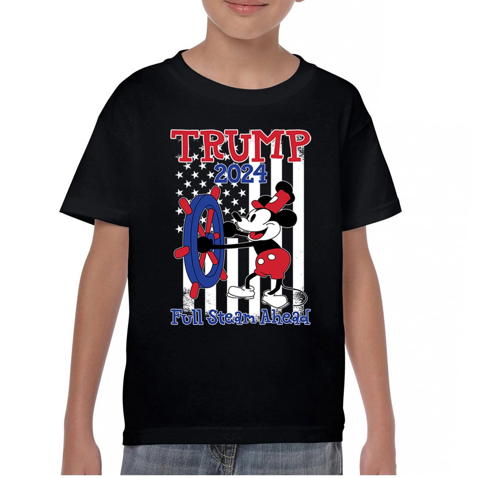 Trump 2024 Full Steam Ahead Youth kids boys T-Shirt Steamboat Willie MAGA President Kids 150