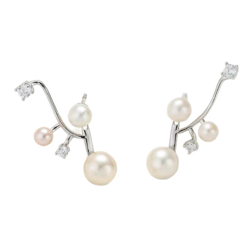 Fashionable Dangling Earrings With Artificial Pearls And Cubic Zirconia Unique Asymmetrical Statement Ear Cuff 1