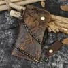 Real Leather Men's Wallet Crazy Horse Long Iron Chain Anti-theft Embossed Domineering Multi Card