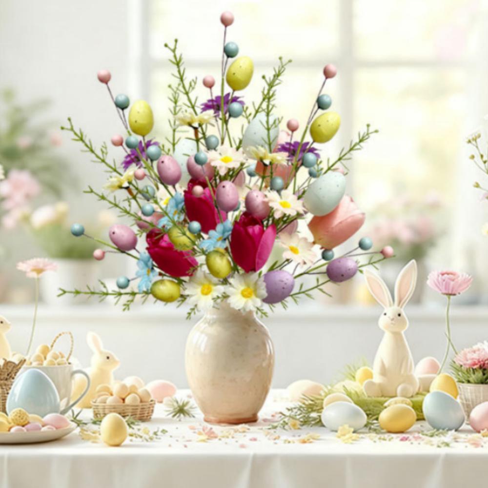 2026 Easter Decors Colorful Egg Artificial Flowers Tulips Daisies Bouquet Cuttings Tree Branch Party Supplies Easter Decoration
