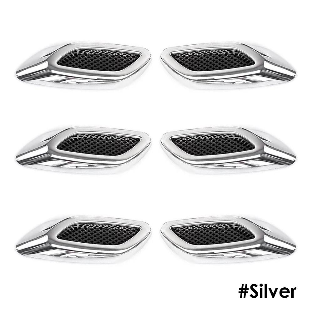 

6 шт., боковые вентиляционные отверстия для автомобиля, крыло, поддельные вентиляционные наклейка для автомобиля, впускной ABS, автосимуляция, боковые вентиляционные отверстия, стильные автомобильные аксессуары серебряный
