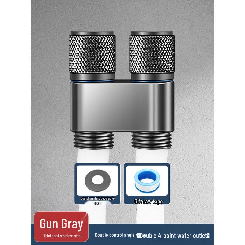 Gunmetal Grey Dual-Control Angle Valve with Sprayer – High-Pressure Three-Way Toilet Faucet.