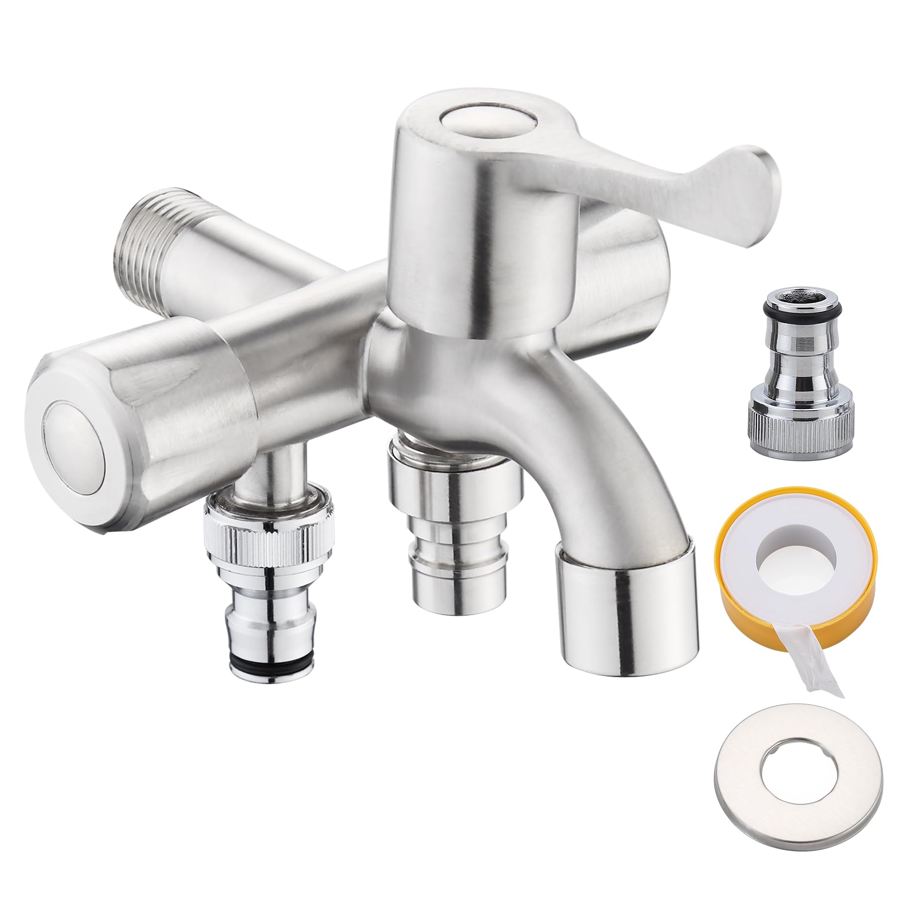 

Jeonestan Water Tap, 3-Way Outlet, Stainless Steel, Rustproof, Durable, for Simultaneous Connection of Washing Machine, Gardening, and Watering Hoses,