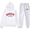 LOS Los Angeles Letter Printed Same Color And Pants Set For Men's Autumn/Winter With Velvet Hoodie