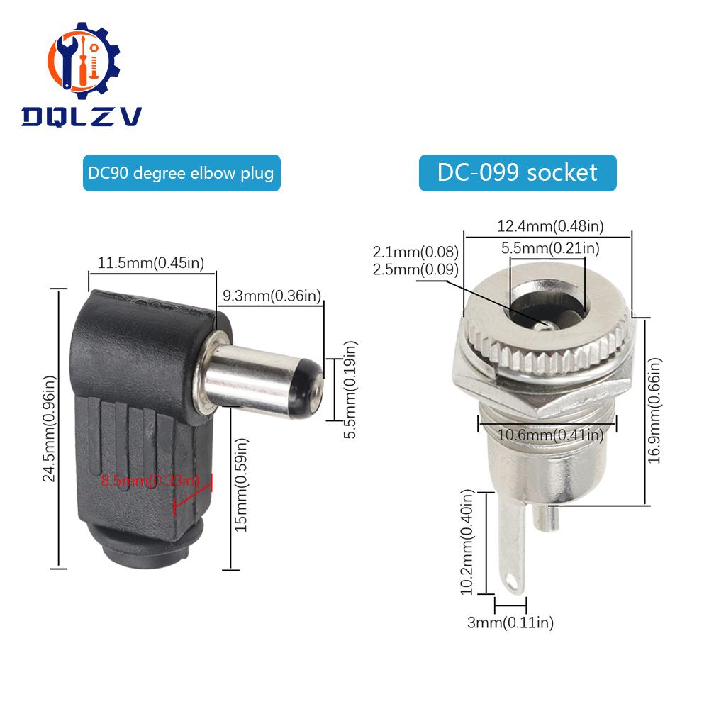 5.5*2.5mm DC Power Supply Male Plug Connector 5.5x2.1mm Female Metal Panel Mount Socket Jack DC Connectors Terminal Adapter