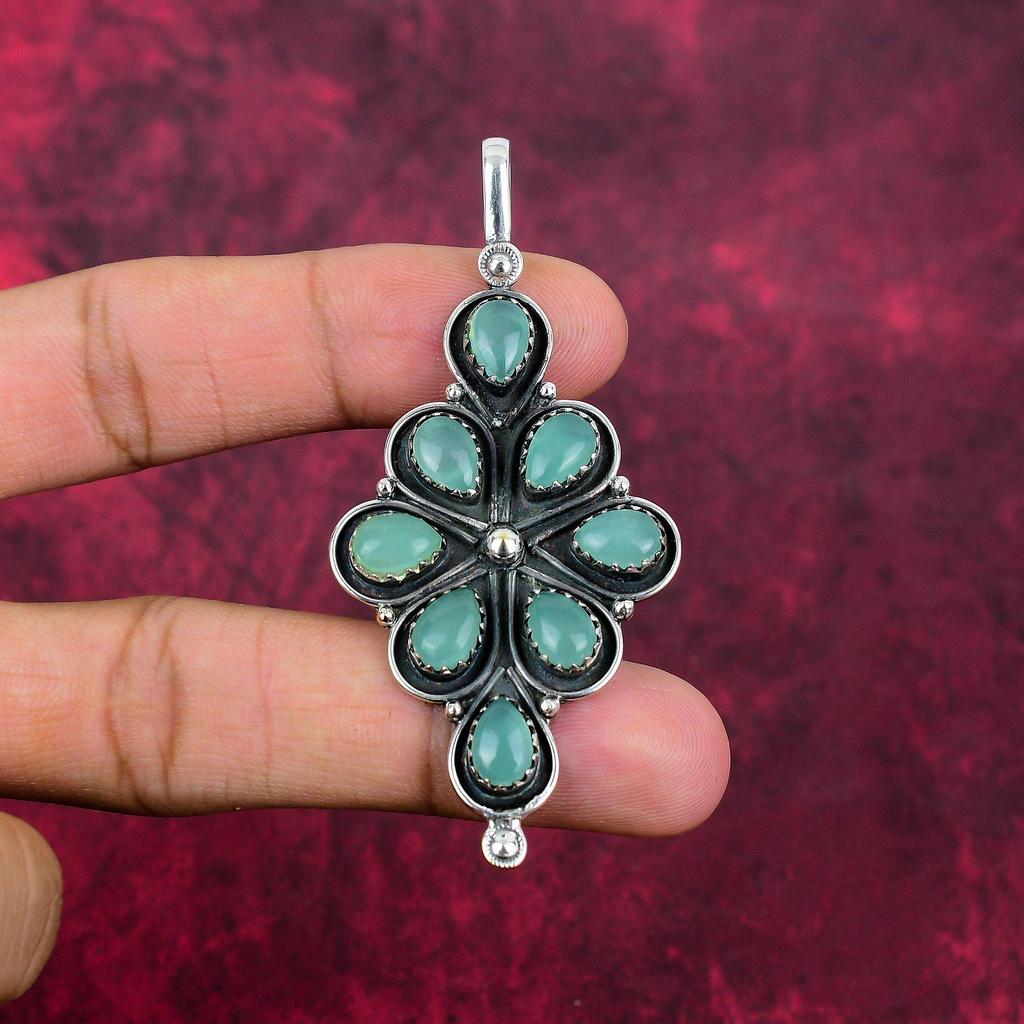 Calcedônia Aqua, Tanzanita 925 Joias de Prata Esterlina Sólida, Pingente Feito à Mão, Para o Memorial Day