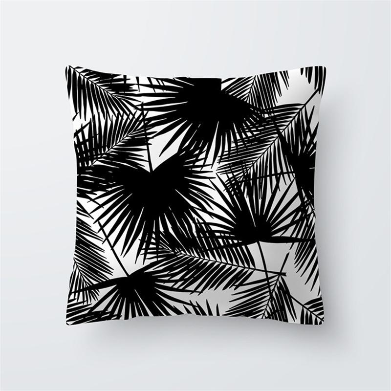 Black and White Tropical Plant Leaf Print Pattern Cushion Cover Home Living Room Sofa Decorative Pillow Pillow Cover 45x45cm