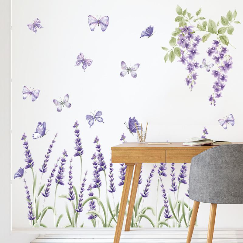 Lavender Flower Wall Stickers, Purple Removable Decals for Bedroom Living Room Home Wall Decor