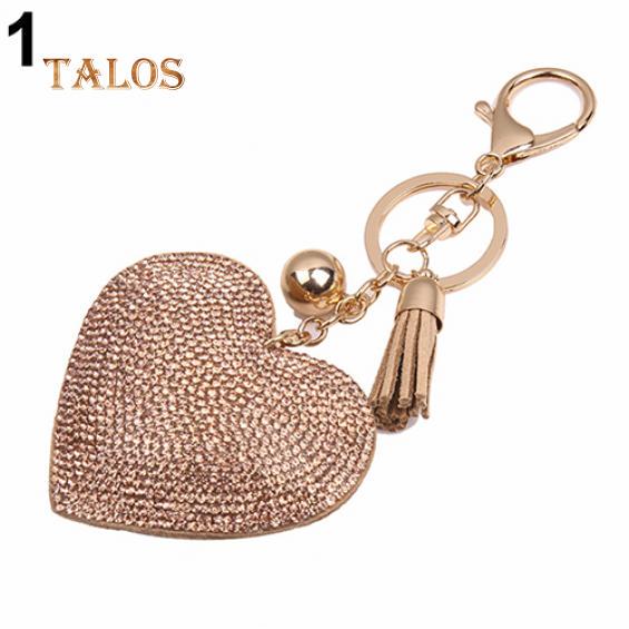 Women Romantic Key Chain Love Heart Shape Crystal Stone Tassels Bag Charms Keyring Trinket