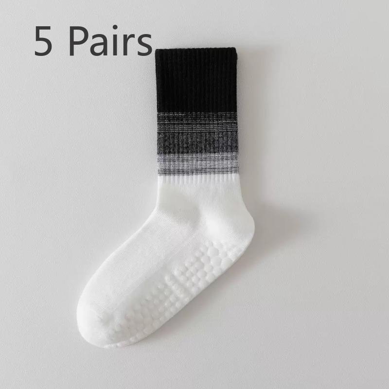 5 Pairs of Women's Yoga Socks with Shark Pants Point Glue Non Slip Pilates Exercise Fitness Mid Tube Gradient Socks