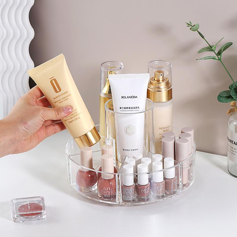 Acrylic Desktop Transparent 360° Rotating Storage Box Large Capacity Partitioning Cosmetics Storagetray Storage Tube