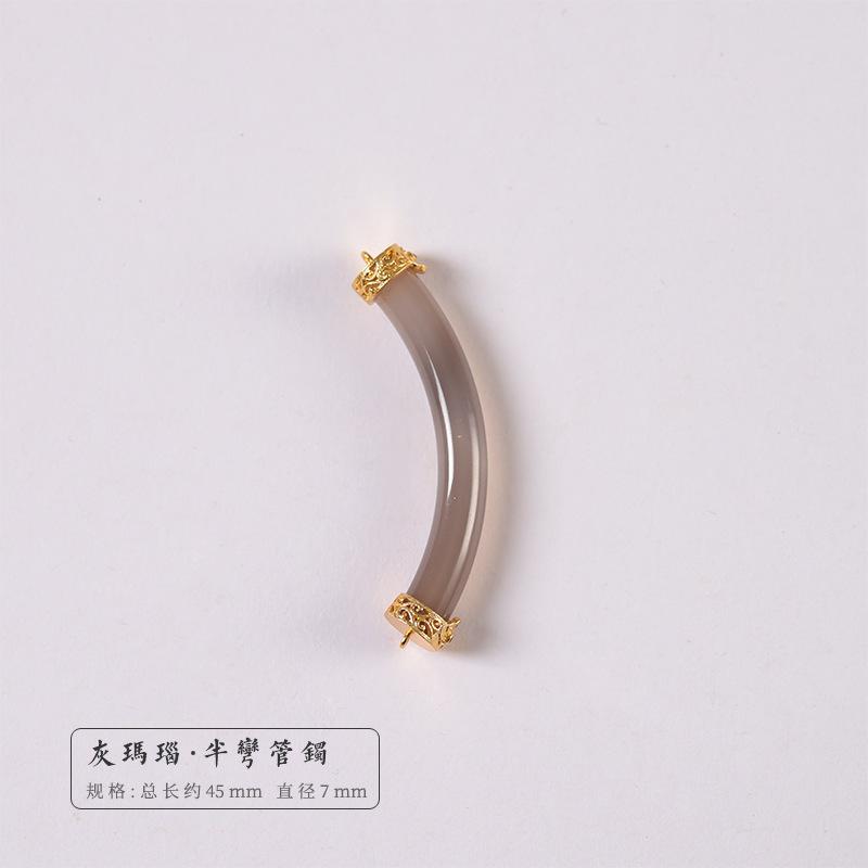 Древний песочный золотой браслет-полутрубка с инкрустацией агатом и халцедоном, браслет ручной работы DIY, в процессе работы, серый агатовый полубраслет