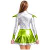Womens Alien Astronaut Cosplay Dress Long Sleeve Flap Contrast Color Metallic Shiny A-line Space Warrior Dress