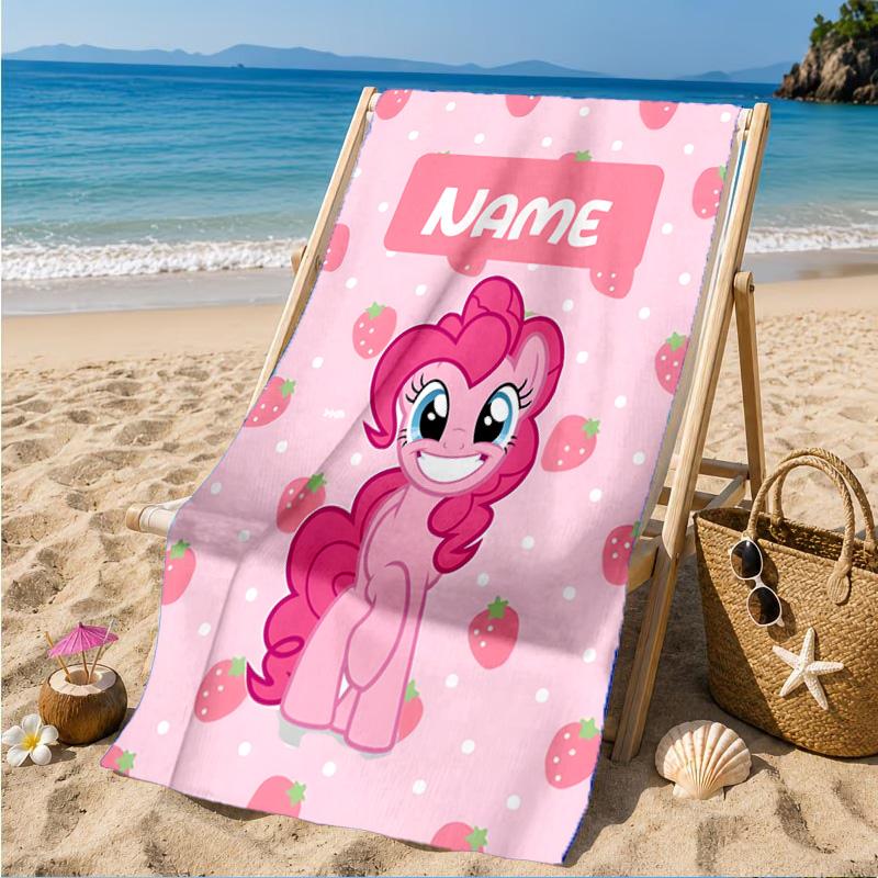 Custom Name Pony Strawberry Theme Beach Towel Microfiber Beach Towel, Lightweight and Quick-Dry, for Summer Travel, Swimming Pool Gift