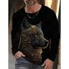 Animal Wolf Printed T-shirt Men Long Sleeve Casual Fashion T-shirt Personalized Comfortable Breathable Versatile Autumn T-shirt