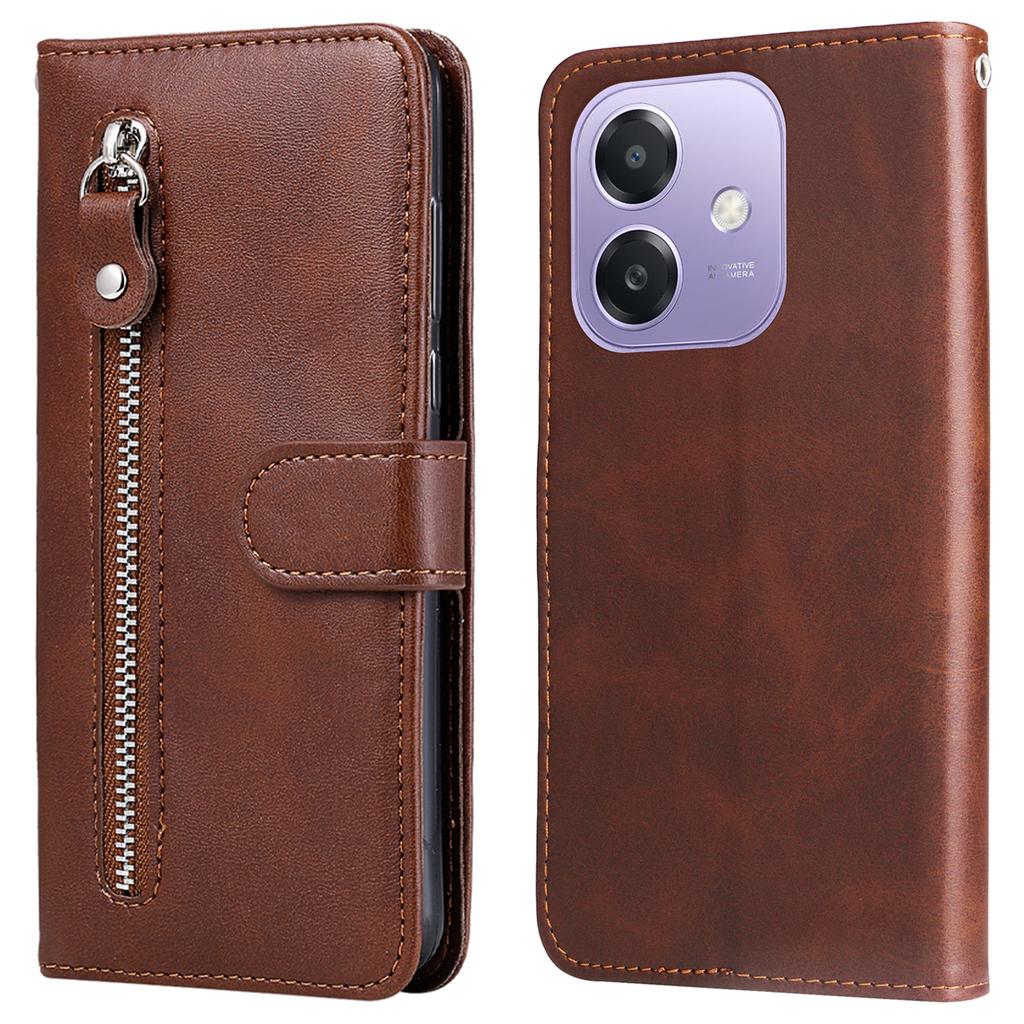 For Oppo A5x 5G/A3x 4G/A3x 5G (India) Case Zipper Wallet Calf Texture PU Leather Phone Cover