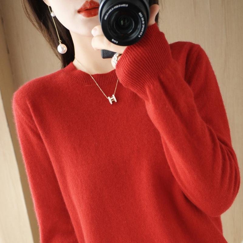 

Тонкий свитер с круглым вырезом Весенне-летний Свободный Универсальный Вязаный С длинным рукавом Вязаная Базовая рубашка Модный топ M