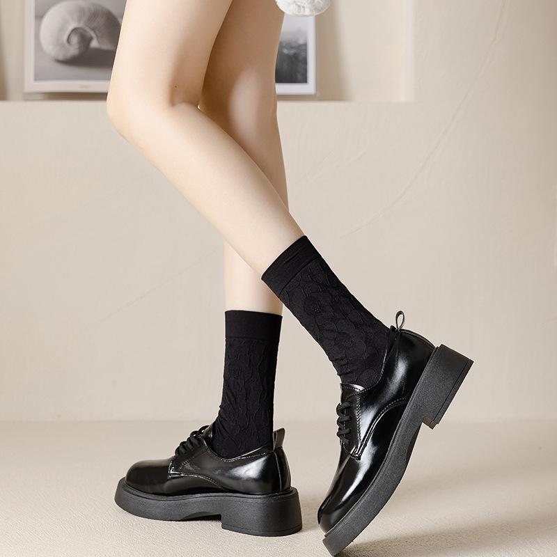 Long Socks, Thin Mesh Breathable Women's Mid-calf Socks for Spring and Summer, Black Summer Cotton Socks