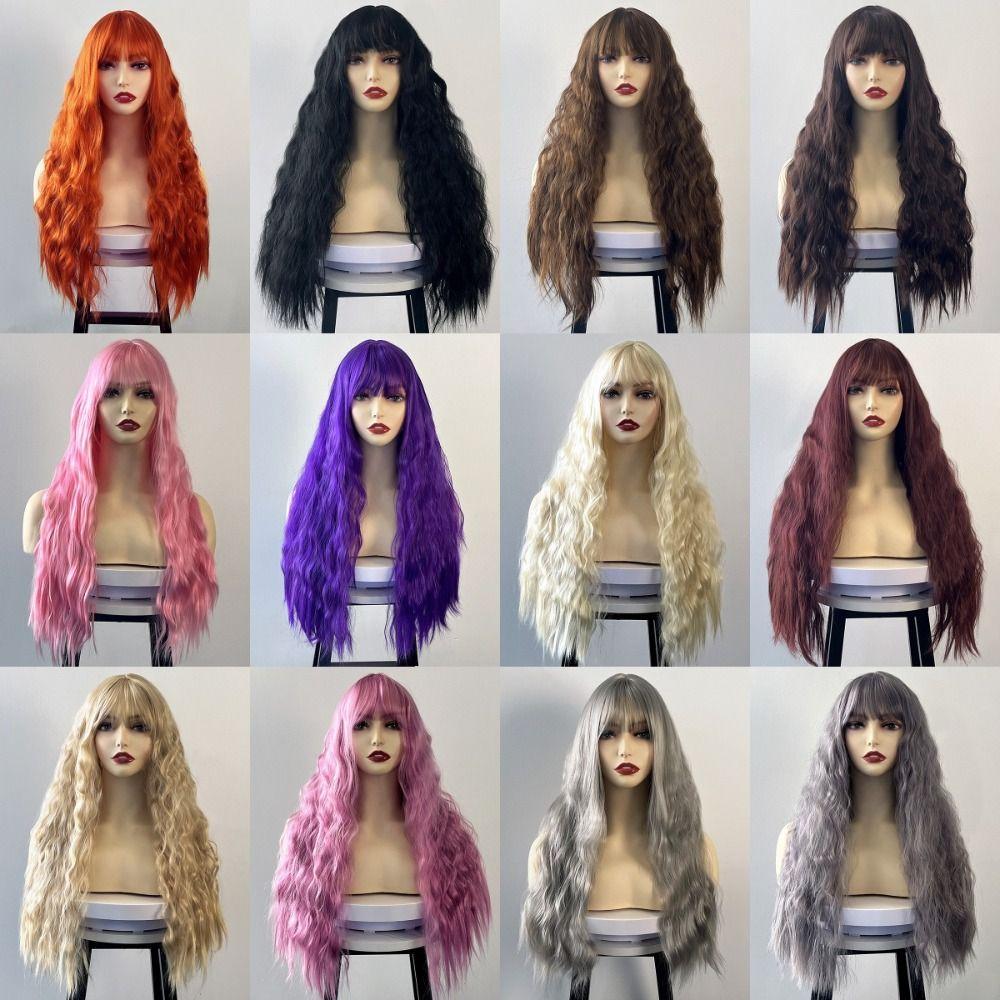 Halloween Long Water Wave Wig Cosplay Women Layered Wigs Orange Brown Gold Curly Wigs  Carnival