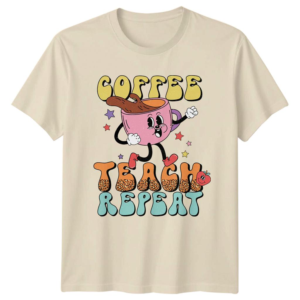 Coffee Teach Repeat Retro Teacher TShirt Funny Back To School TShirt