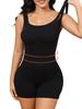 Women Yoga Romper Workout Ribbed Square Neck One Piece Seamless Tank Top Jumpsuit Underwear Black