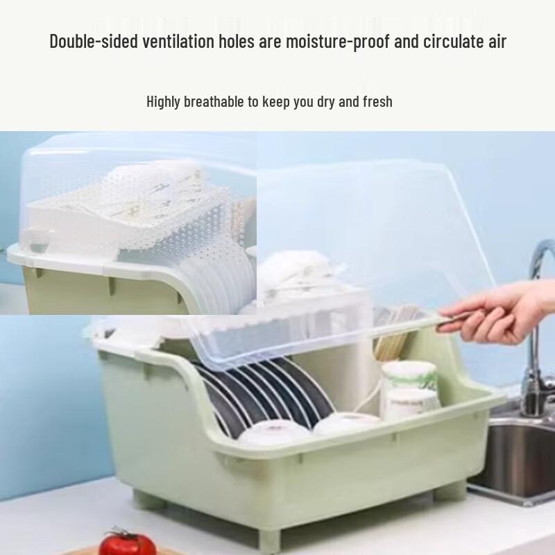 Extra Large Plastic Countertop Dish Drainer Rack with Lid