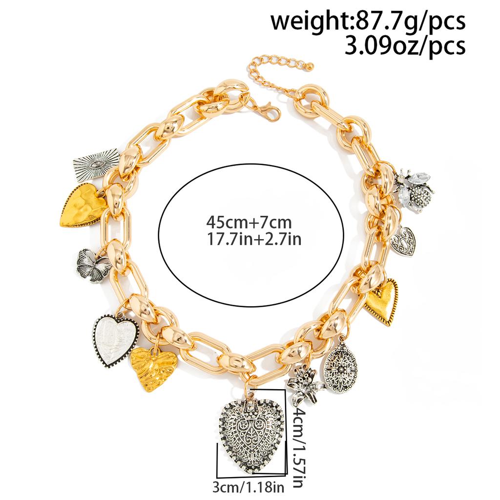 SHIXIN Vintage CCB Thick Chain Choker Necklace for Women Punk Flower Love Heart Pendant Necklace Fashion Jewelry Neck Accessory