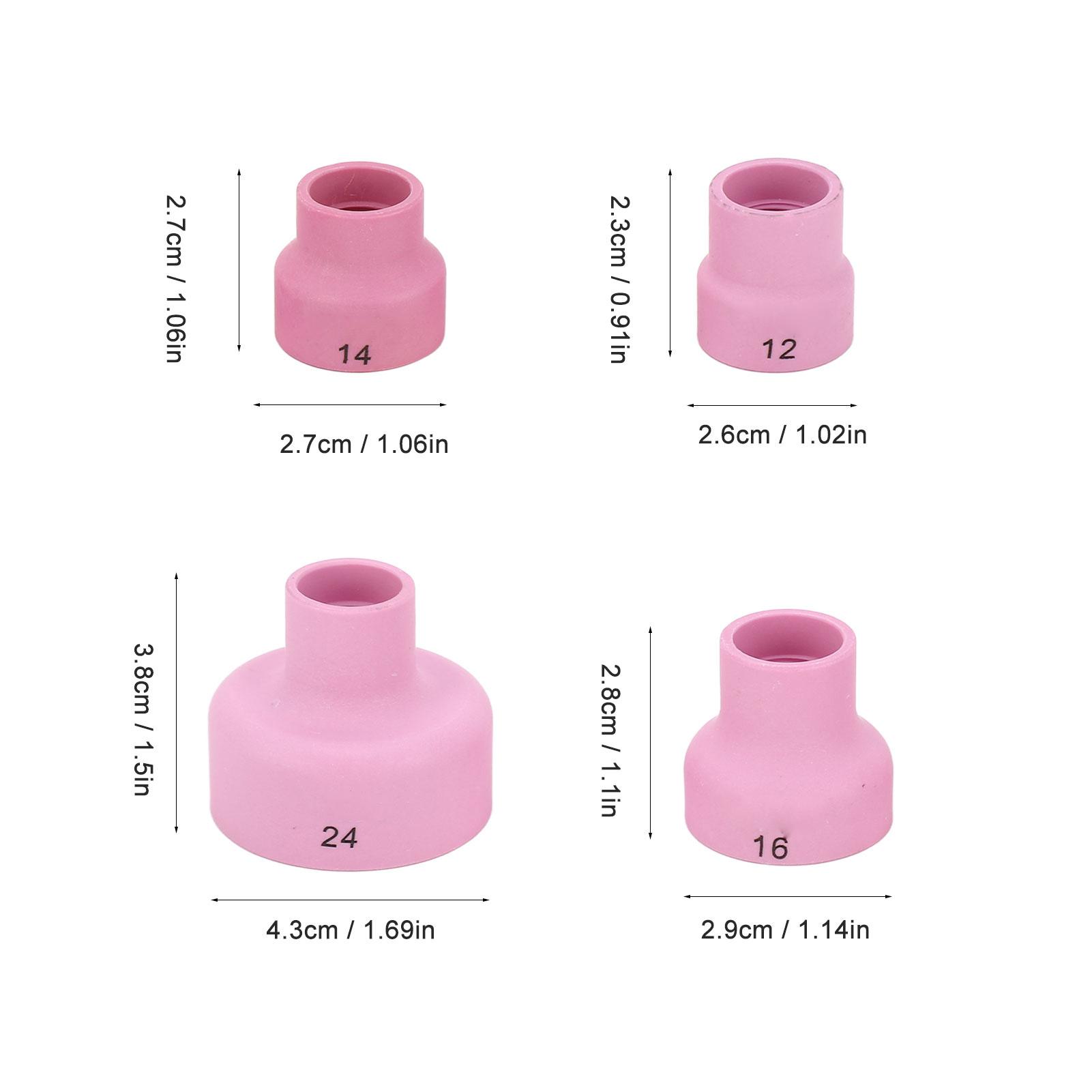 

Ceramic TIG Cup Kit Set 12# 14# 16# 24# 2.4mm Center Hole Inner Dia for Welding Equipment Pink TIG Welding Equipment TIG Cup Kit