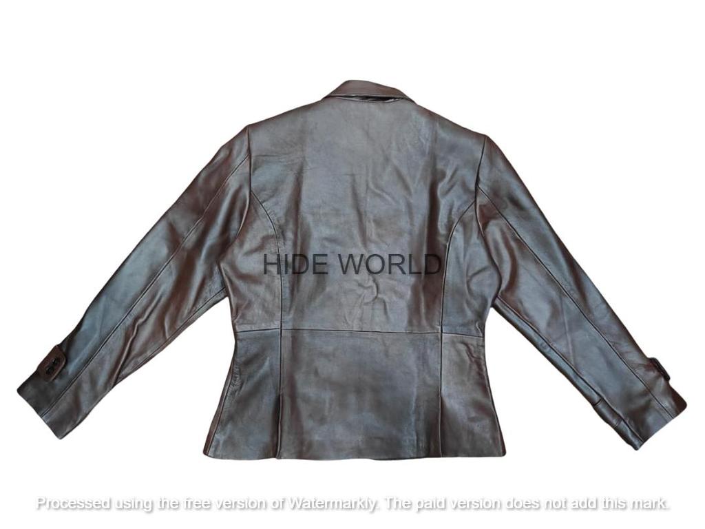 Brauner Lammfell-Neuer formeller stilvoller Lederblazer für Damen, handgefertigt, Designer-Party