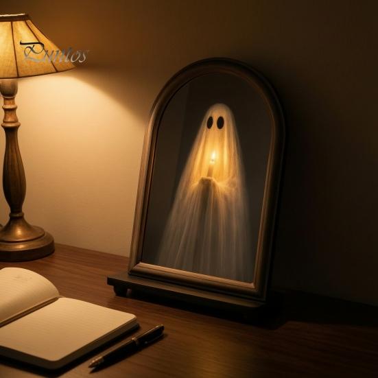 Gothic Interior Accents Halloween Light Up Ghost Mirror, Holding Candle on Spooky Creepy Mirror Decorations Indoor for Wall Table Mantel Room