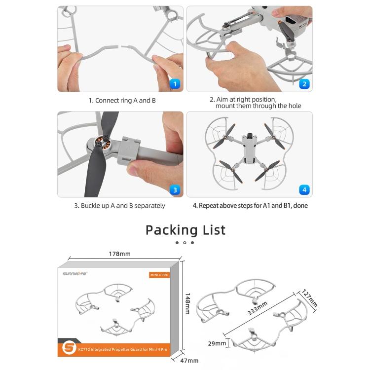 Do DJI Mini 4 Pro Sunnylife N4P-KC712 Drone Osłona śmigła Pierścień antykolizyjny (Szary)