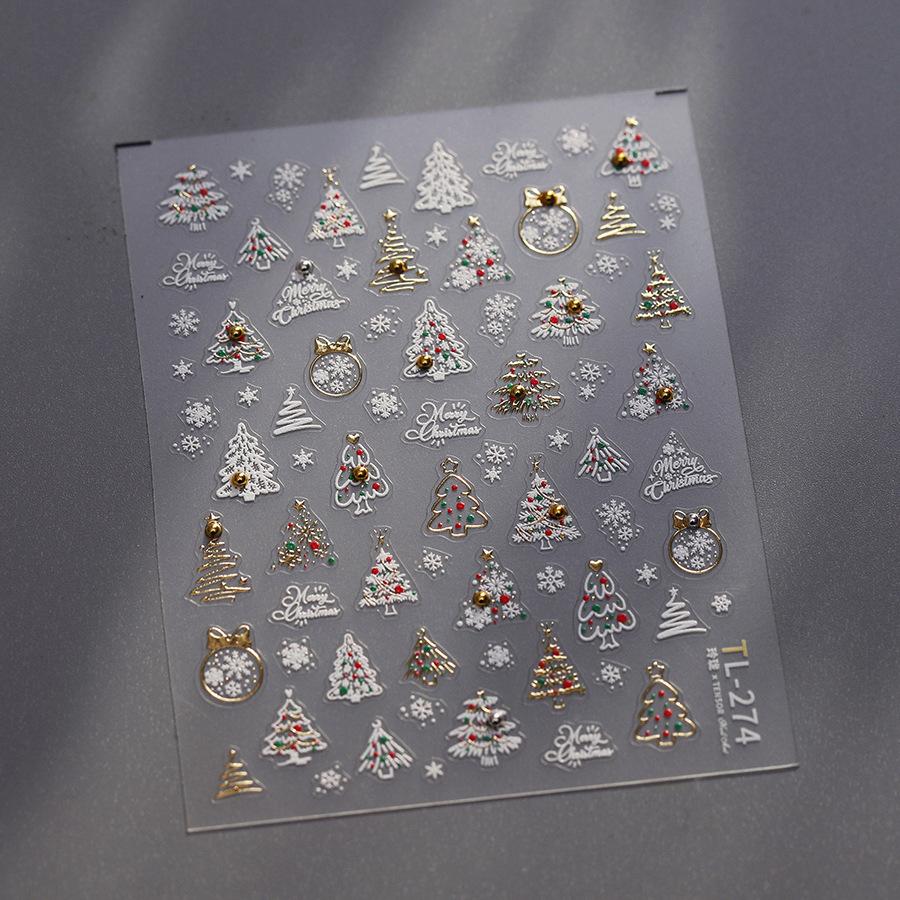 Christmas Nail Stickers Luxury Crystal Diamond Cartoon Bear Tree Apple Back Glue Nail Art Stickers DIY New 3D Nails Decorations