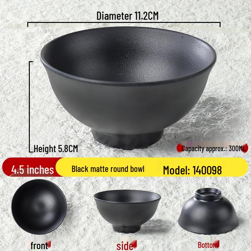 Black Matte Melamine Rice & Dipping Sauce Bowl for Restaurants, Hotels, Hot Pot, and Malatang.