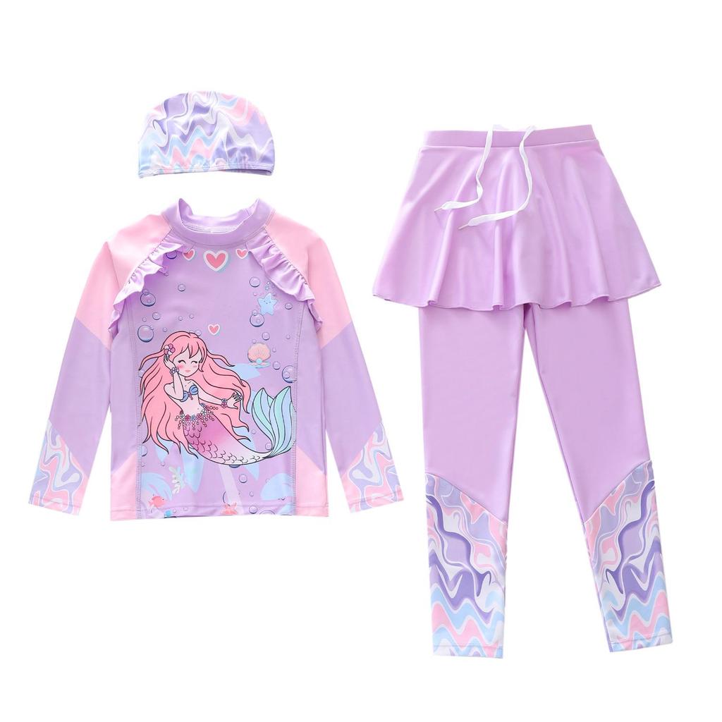 New Girls' Long Sleeve Two-Piece Swimsuit for Toddlers and Kids with CPC Certification